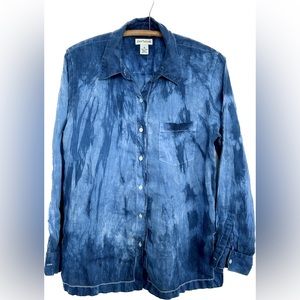 Ann Taylor over dyed with indigo. 100% linen tunic, decorative stitch detail.